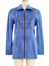 Rhinestone Studded Denim Jacket Jacket arcadeshops.com