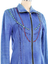Rhinestone Studded Denim Jacket Jacket arcadeshops.com