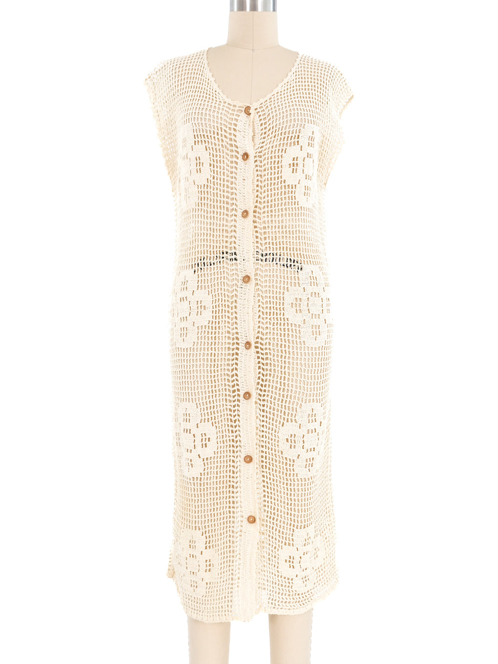 Cream Crochet Sleeveless Dress