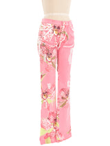 Roberto Cavalli Distressed Orchid Print Jeans Bottom arcadeshops.com