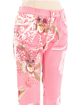 Roberto Cavalli Distressed Orchid Print Jeans Bottom arcadeshops.com