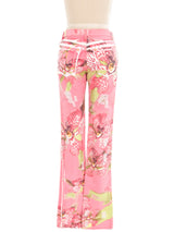Roberto Cavalli Distressed Orchid Print Jeans Bottom arcadeshops.com
