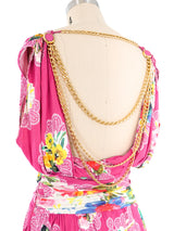 Dolce And Gabbana Floral Printed Chain Accent Dress Dress arcadeshops.com