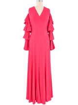 1970s Fuchsia Ruffle Sleeve Maxi Dress Dress arcadeshops.com