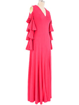 1970s Fuchsia Ruffle Sleeve Maxi Dress Dress arcadeshops.com