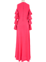 1970s Fuchsia Ruffle Sleeve Maxi Dress Dress arcadeshops.com