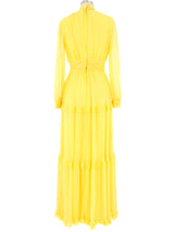 1970s Yellow Pleat Maxi Dress Dress arcadeshops.com