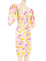 Ungaro Ruched Floral Mini Dress Dress arcadeshops.com