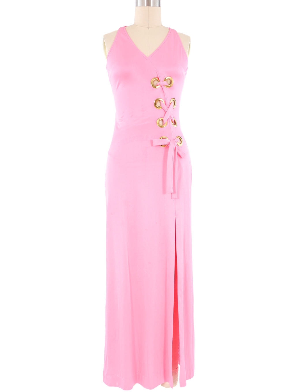 Bubblegum Pink Grommet Accent Maxi Dress