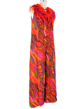 Leo Narducci Psych Print Feather Trim Jumpsuit Jumpsuit arcadeshops.com