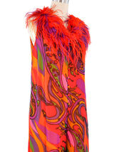 Leo Narducci Psych Print Feather Trim Jumpsuit Jumpsuit arcadeshops.com