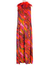 Leo Narducci Psych Print Feather Trim Jumpsuit Jumpsuit arcadeshops.com
