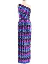 Lilli Diamond Sequin One Shoulder Gown Dress arcadeshops.com