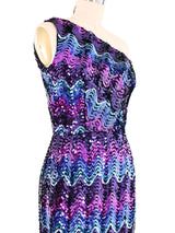 Lilli Diamond Sequin One Shoulder Gown Dress arcadeshops.com