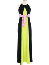 Colorblock Wrap Around Halter Gown Dress arcadeshops.com
