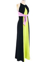 Colorblock Wrap Around Halter Gown Dress arcadeshops.com