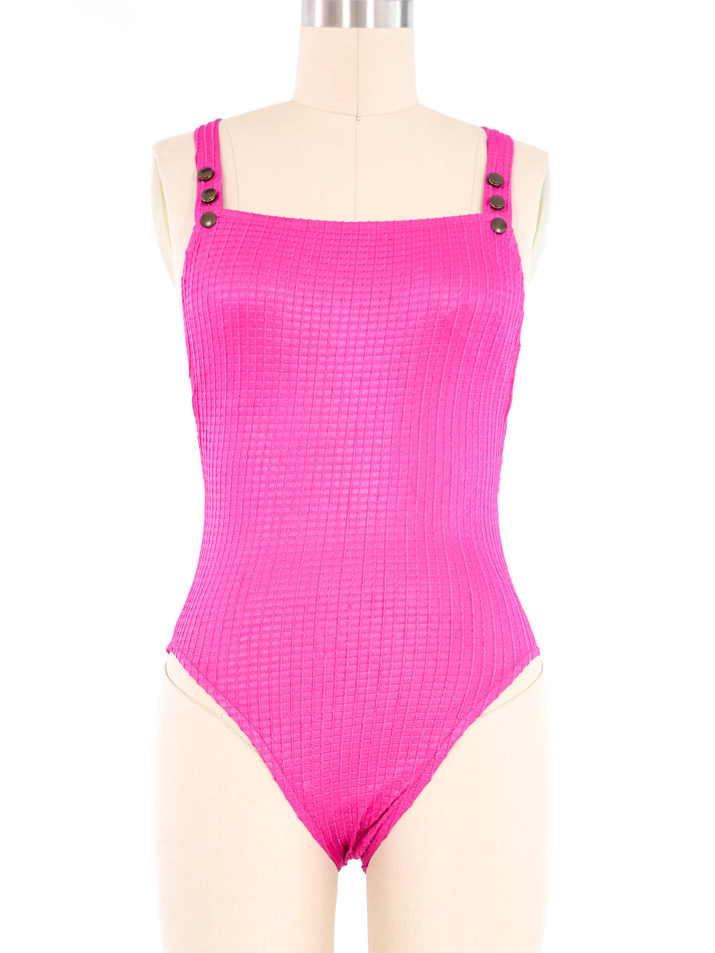 1980s Magenta High Cut Swimsuit XXS