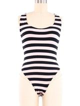 1980s Black And Pink Striped High Cut Bodysuit Suit arcadeshops.com