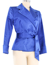 2001 Dolce And Gabbana Blue Satin Cropped Trench Coat Jacket arcadeshops.com