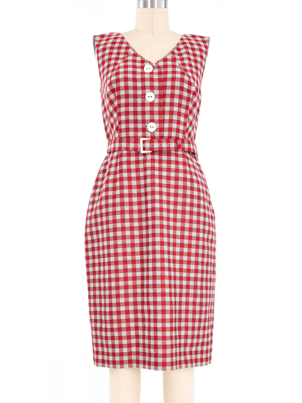 Prada Belted Gingham Sheath Dress
