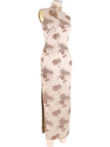 1950s Metallic Beige Cheongsam Dress Dress arcadeshops.com