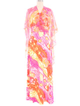 1970s Watercolor Maxi Dress And Chiffon Overlay Ensemble Dress arcadeshops.com