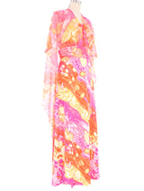 1970s Watercolor Maxi Dress And Chiffon Overlay Ensemble Dress arcadeshops.com