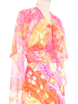 1970s Watercolor Maxi Dress And Chiffon Overlay Ensemble Dress arcadeshops.com