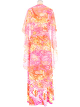 1970s Watercolor Maxi Dress And Chiffon Overlay Ensemble Dress arcadeshops.com