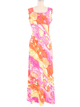 1970s Watercolor Maxi Dress And Chiffon Overlay Ensemble Dress arcadeshops.com