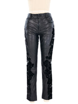 Roberto Cavalli Flocked Floral Faux Leather Pants Bottom arcadeshops.com