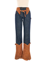 Jean Paul Gaultier Leather Trimmed Cowboy Boot Denim Bottom arcadeshops.com