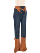 Jean Paul Gaultier Leather Trimmed Cowboy Boot Denim Bottom arcadeshops.com