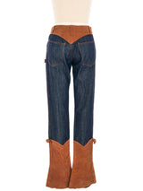 Jean Paul Gaultier Leather Trimmed Cowboy Boot Denim Bottom arcadeshops.com