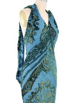 Roberto Cavalli Peacock Blue Burnout Halter Gown Dress arcadeshops.com