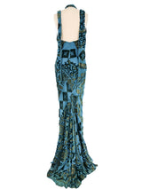 Roberto Cavalli Peacock Blue Burnout Halter Gown Dress arcadeshops.com