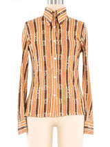 1970s Belt Print Blouse Top arcadeshops.com