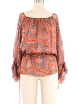 Julio Espada Paisley Silk Chiffon Peasant Blouse Top arcadeshops.com