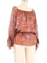 Julio Espada Paisley Silk Chiffon Peasant Blouse Top arcadeshops.com