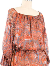 Julio Espada Paisley Silk Chiffon Peasant Blouse Top arcadeshops.com