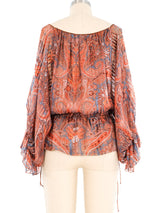 Julio Espada Paisley Silk Chiffon Peasant Blouse Top arcadeshops.com