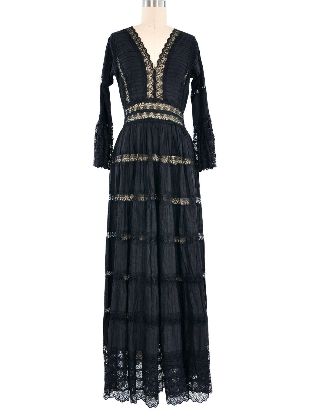 Black Mexican Pintuck Cotton Maxi Dress