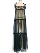 Black Nylon Lace Trimmed Peignoir Set Dress arcadeshops.com
