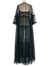 Black Nylon Lace Trimmed Peignoir Set Dress arcadeshops.com