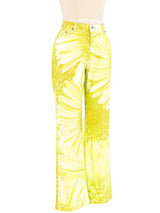 Roberto Cavalli Chartreuse Daisy Printed Jeans Bottom arcadeshops.com