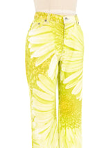 Roberto Cavalli Chartreuse Daisy Printed Jeans Bottom arcadeshops.com