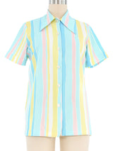 1970s Pastel Wavy Striped Blouse Top arcadeshops.com