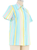 1970s Pastel Wavy Striped Blouse Top arcadeshops.com