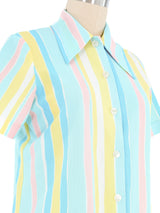 1970s Pastel Wavy Striped Blouse Top arcadeshops.com