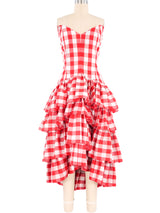 Victor Costa Gingham Ruffle Strapless Dress Dress arcadeshops.com